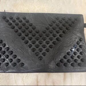 Black Studded Leather Clutch